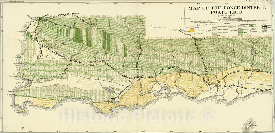 Map : Puerto Rico 1917, Map of the Ponce district, Porto Rico , Antique Vintage Reproduction