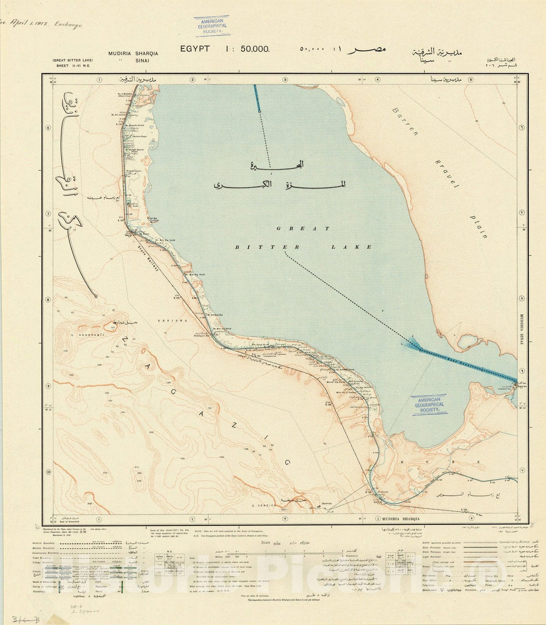 Map : Egypt 1:50,000 Mudiria Sharqia Sinai, Great Bitter Lake 1911, Egypt 1:50,000, Antique Vintage Reproduction