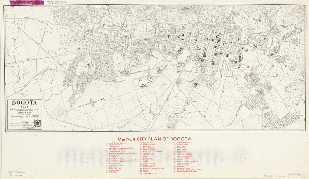 Map : Bogota, Colombia 1938, Map no. 6 city plan of Bogota, Antique Vintage Reproduction