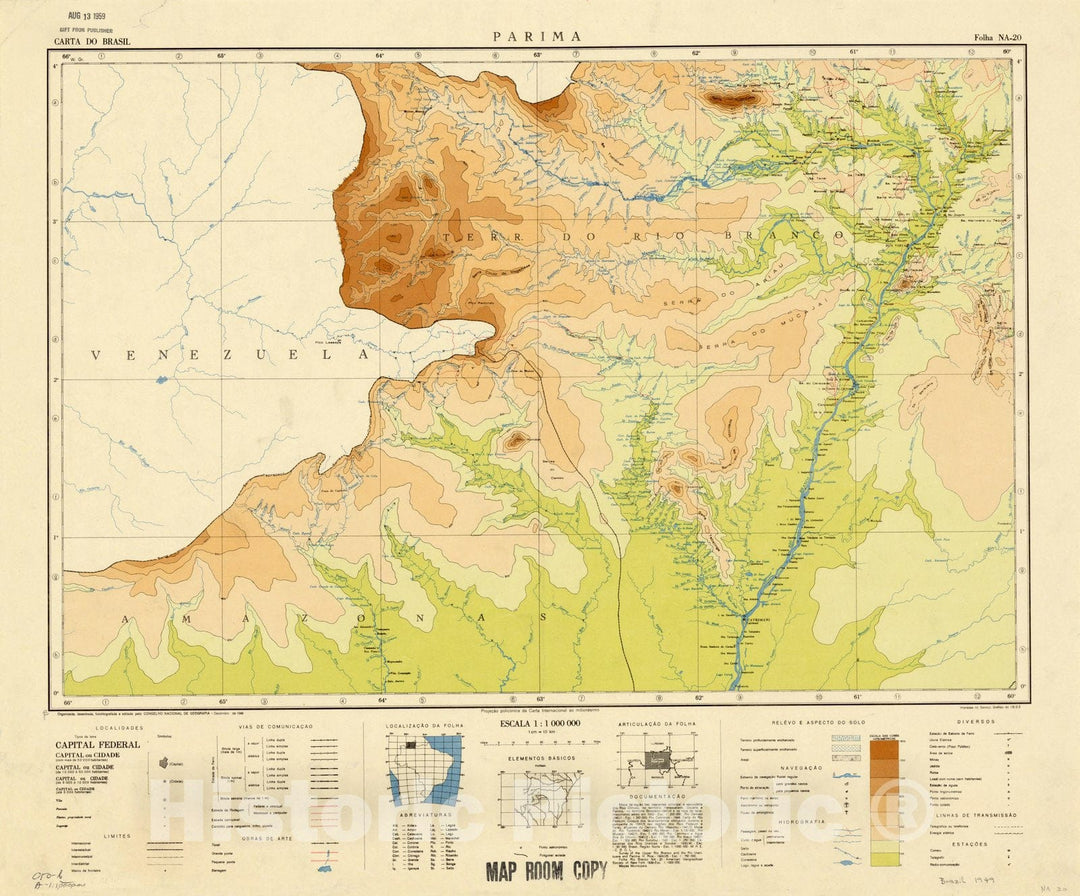 Map : Parima, Brazil 1949, South America 1:1,000,000 Parima, Antique Vintage Reproduction