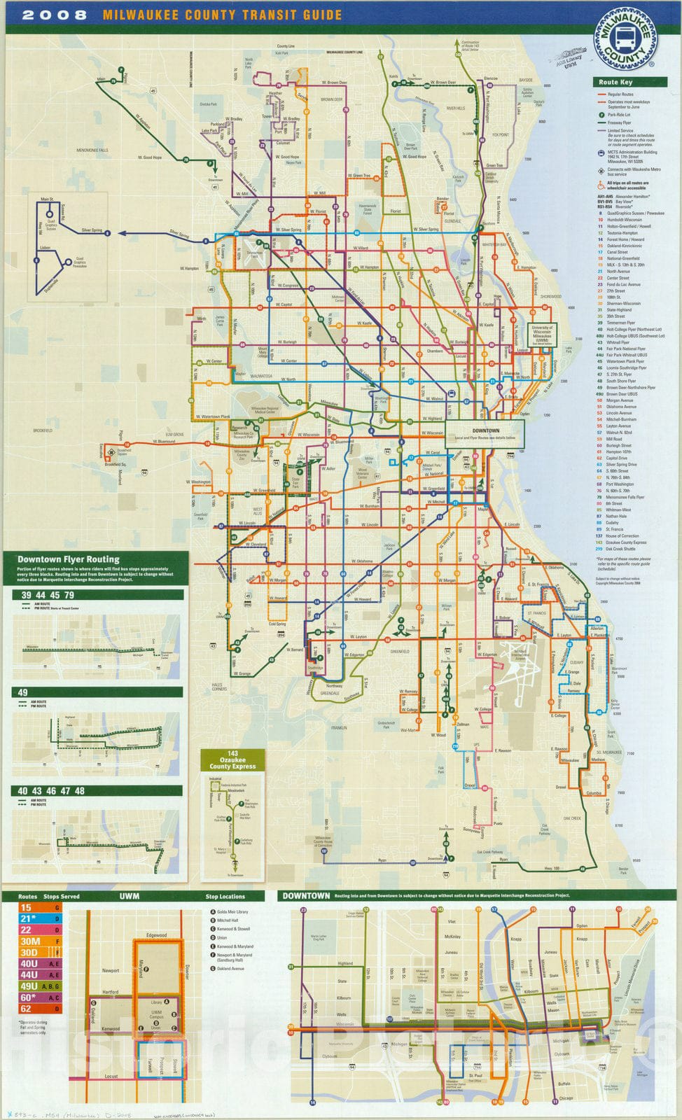 Map : Milwaukee County, Wisconsin 2008, Milwaukee County transit guide , Antique Vintage Reproduction