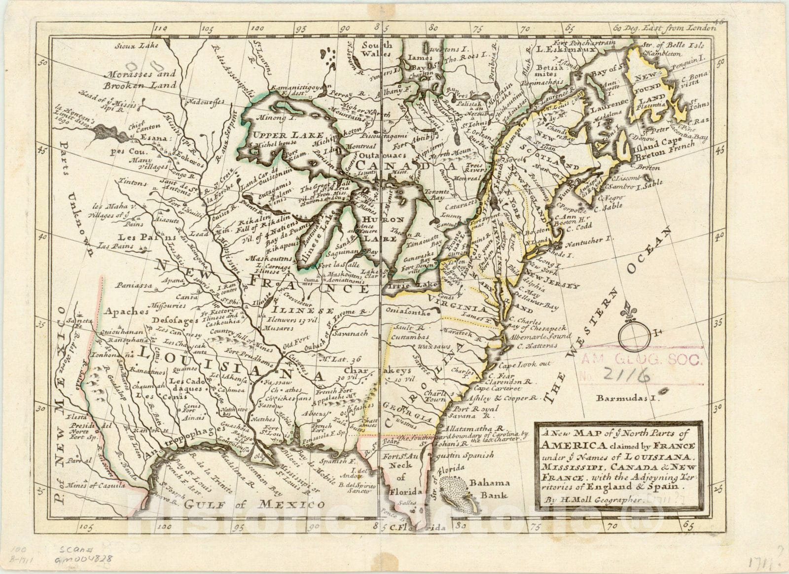 Map : United States 1720, Antique Vintage Reproduction