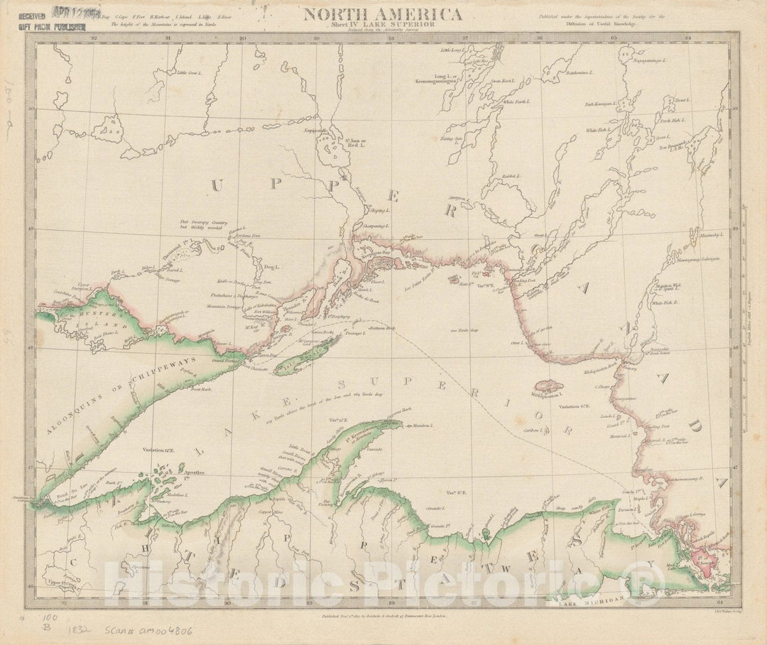 Map : Lake Superior 1832, North America, sheet IV, Lake Superior, reduced from the Admiralty Survey , Antique Vintage Reproduction