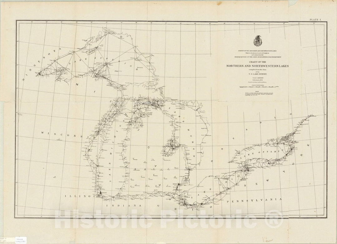 Map : Great Lakes 1879, Chart of the northern and northwestern lakes , Antique Vintage Reproduction