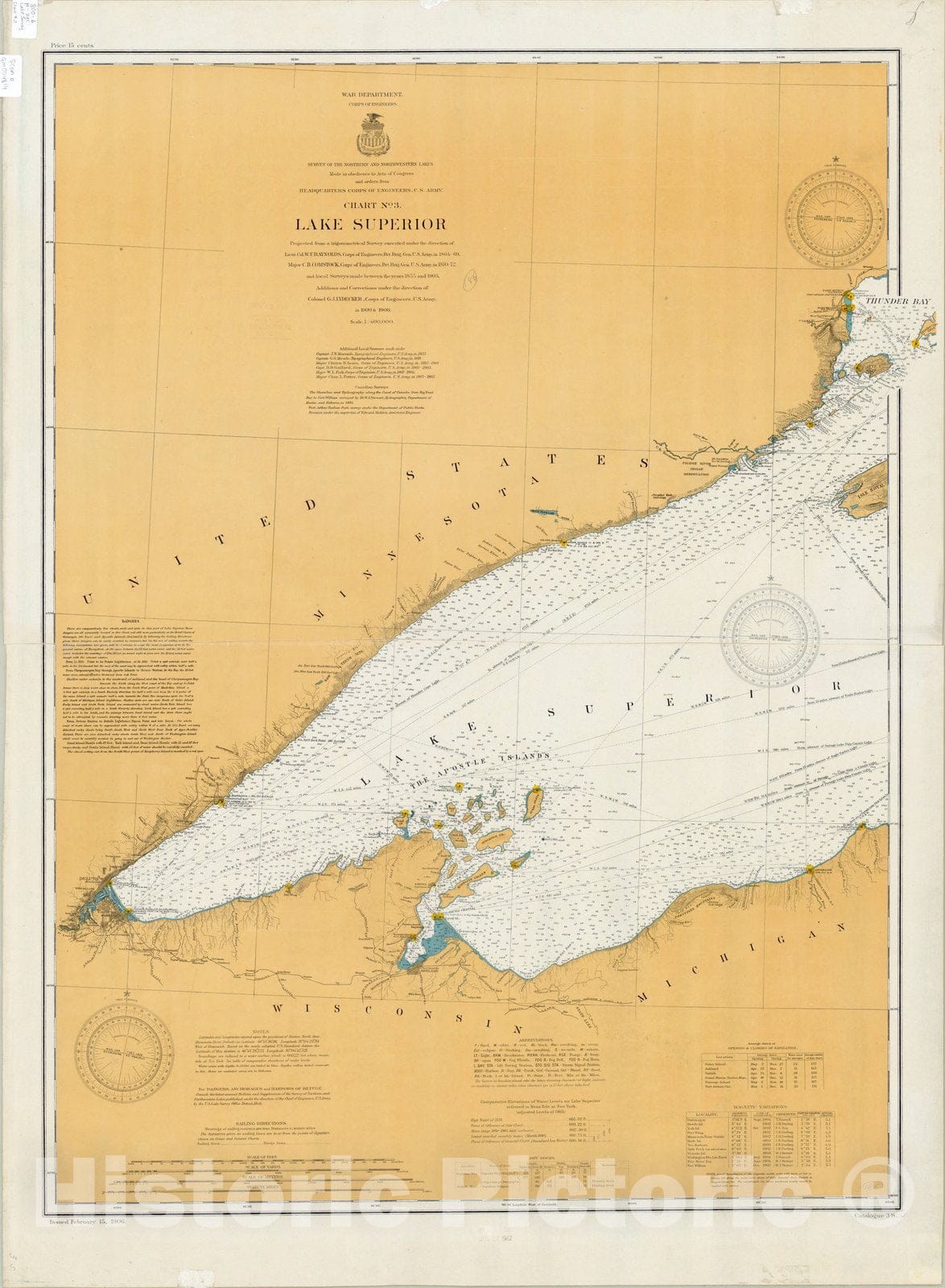 Map : Lake Superior 1906, Lake Superior. Chart no. 3 , Antique Vintage Reproduction