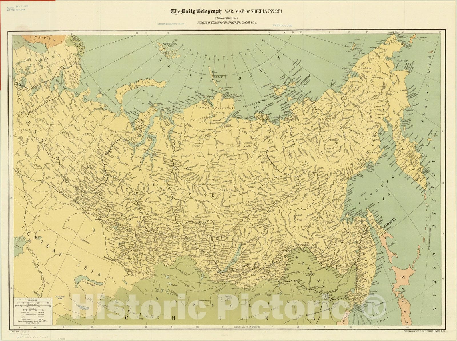 Map : Daily Telegraph war map, Siberia 1918, The Daily Telegraph war map of Siberia (no. 28) , Antique Vintage Reproduction