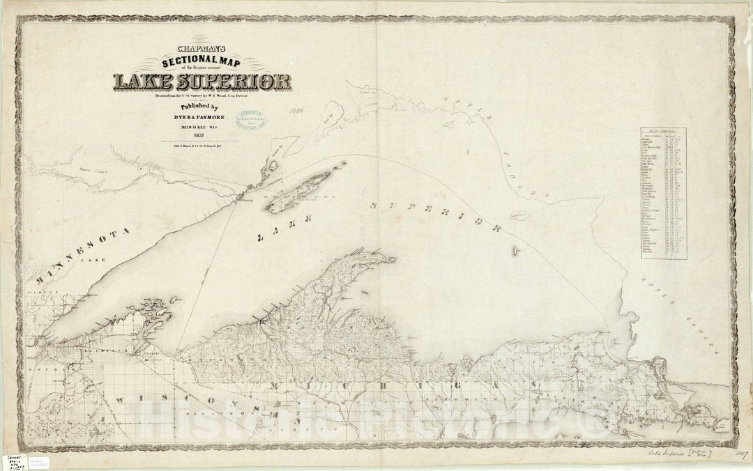 Map : Lake Superior 1857, Chapman's sectional map of the region around Lake Superior, drawn from the U. St. Survey , Antique Vintage Reproduction