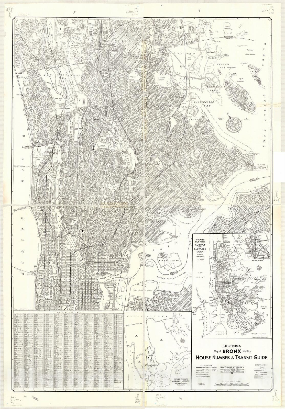 Map : Bronx, New York 1934, Hagstron's map of Bronx, N.Y. City house number & transit guide , Antique Vintage Reproduction