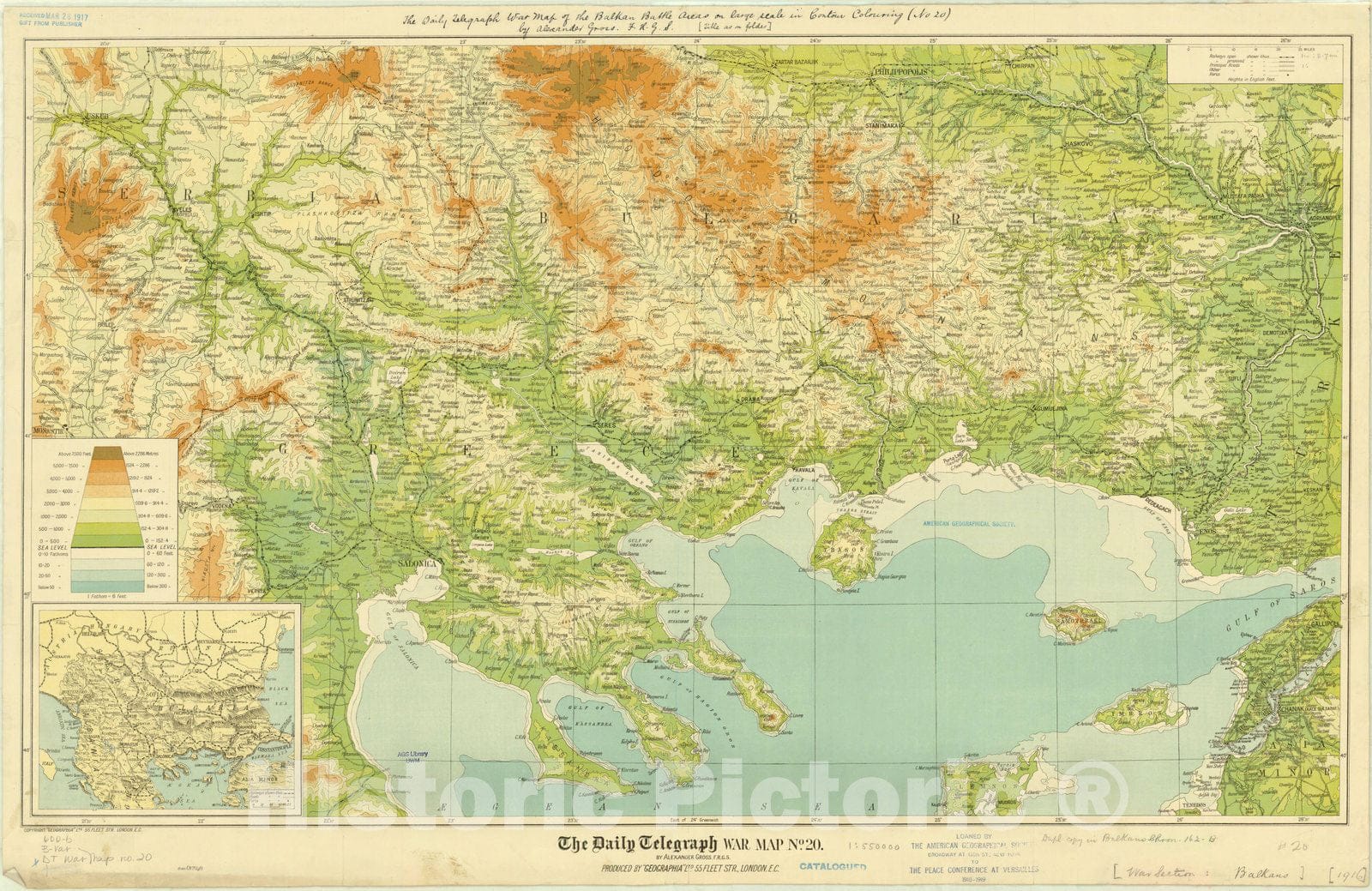 Map : Southern Balkan Peninsula 1916, The Daily telegraph war map no. 20 : [of the southern Balkan Peninsula] , Antique Vintage Reproduction