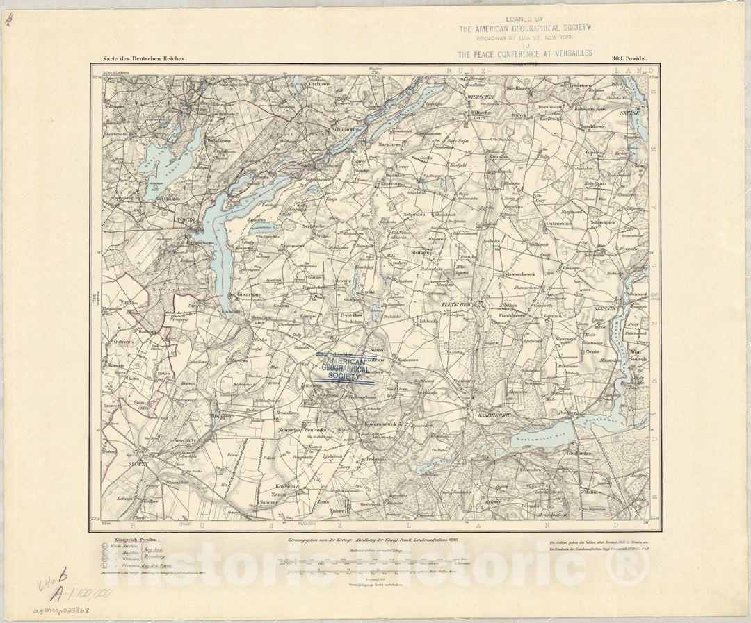 Map : Powidz, Poland 1887, Karte des Deutschen Reiches 303. Powidz., Antique Vintage Reproduction