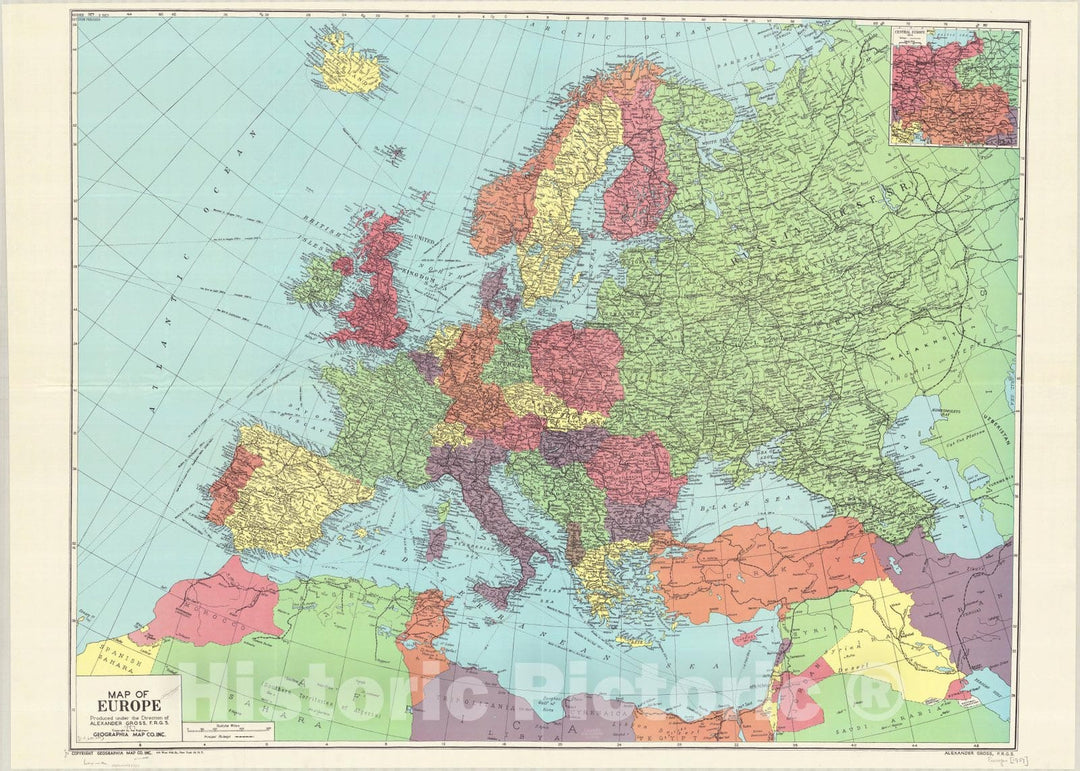 Map : Europe 1957, Map of Europe , Antique Vintage Reproduction