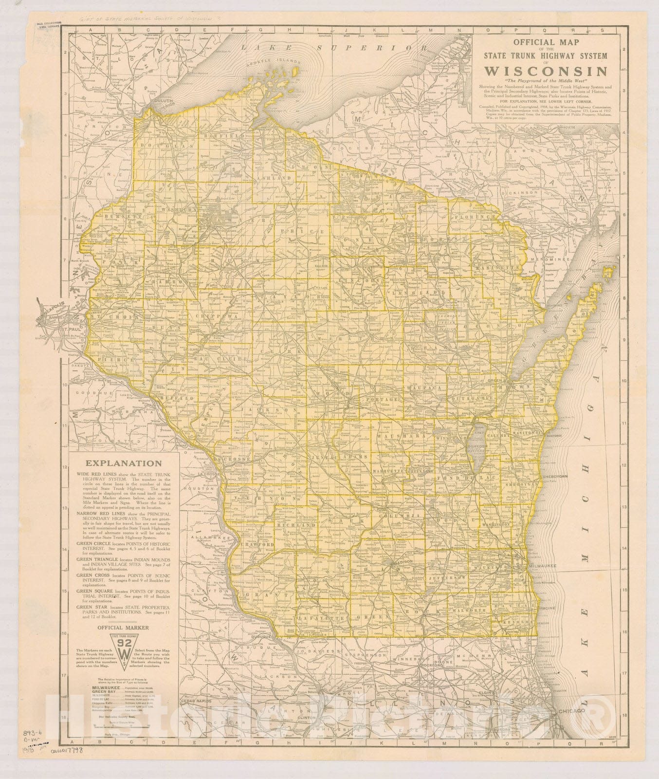 Map : Wisconsin 1918 2, Official map of the state trunk highway system of Wisconsin , Antique Vintage Reproduction