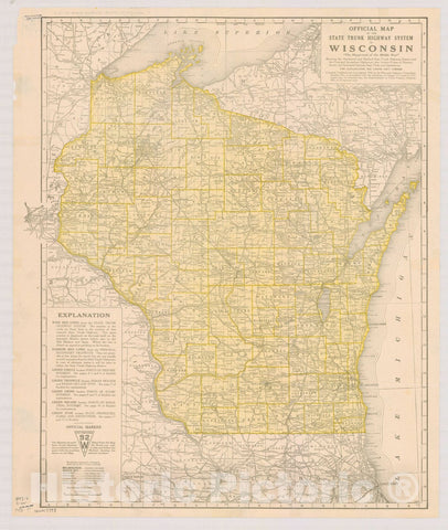 Map : Wisconsin 1918 2, Official map of the state trunk highway system of Wisconsin , Antique Vintage Reproduction