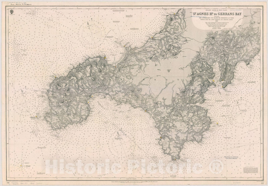 Map : England, south and west coasts 1904, England, South and West coasts, St. Agnes Hd. to Gerrans Bay including the approaches to Falmouth, Penzance & St. Ives