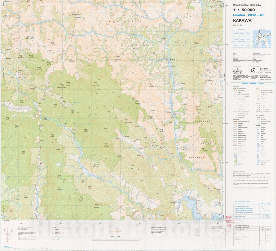 Map : Karawa, Indonesia 1991, Peta rupabumi Indonesia, 1:50,000 , Antique Vintage Reproduction