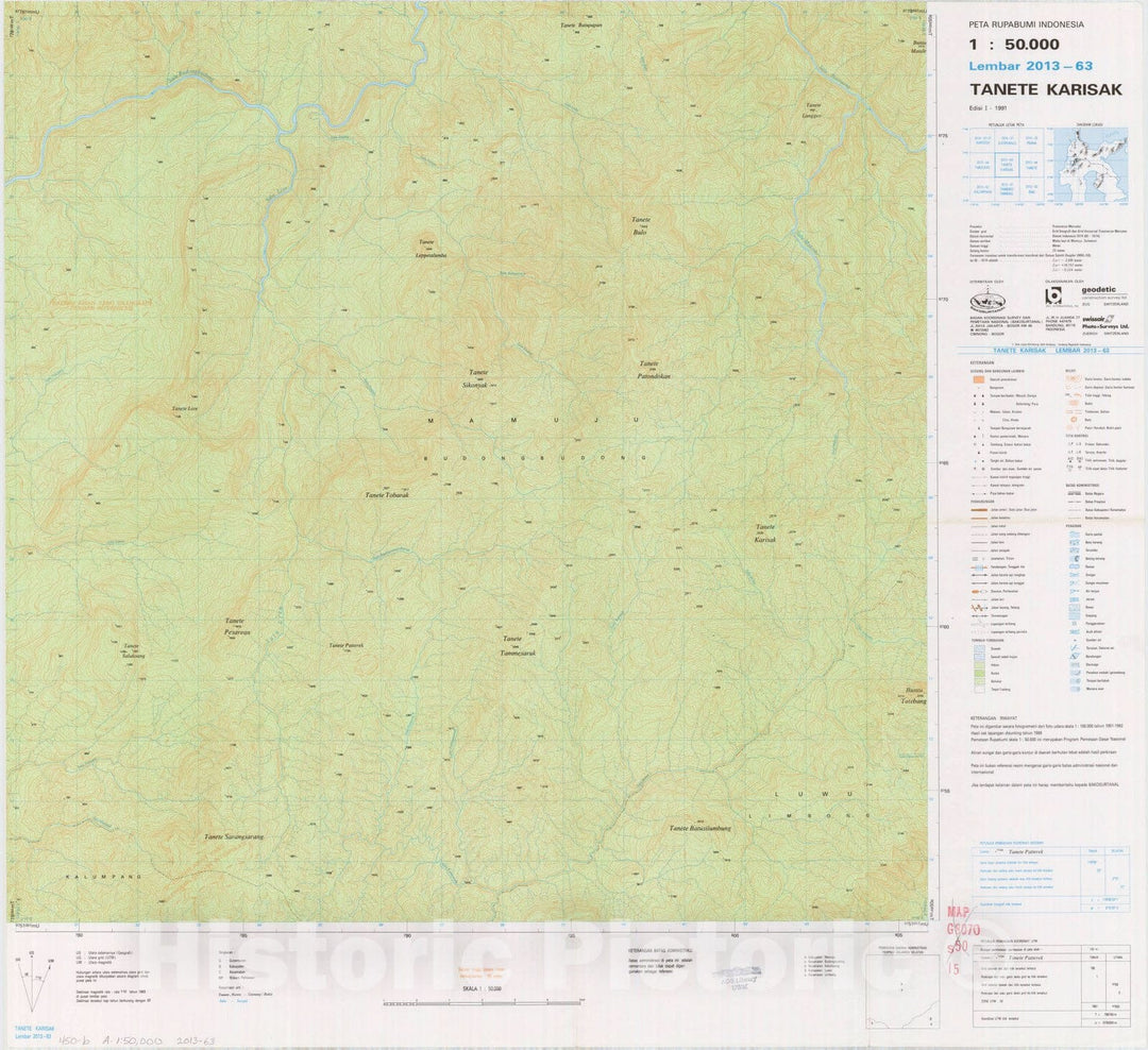 Map : Tanete Karisak, Indonesia 1991, Peta rupabumi Indonesia, 1:50,000 , Antique Vintage Reproduction