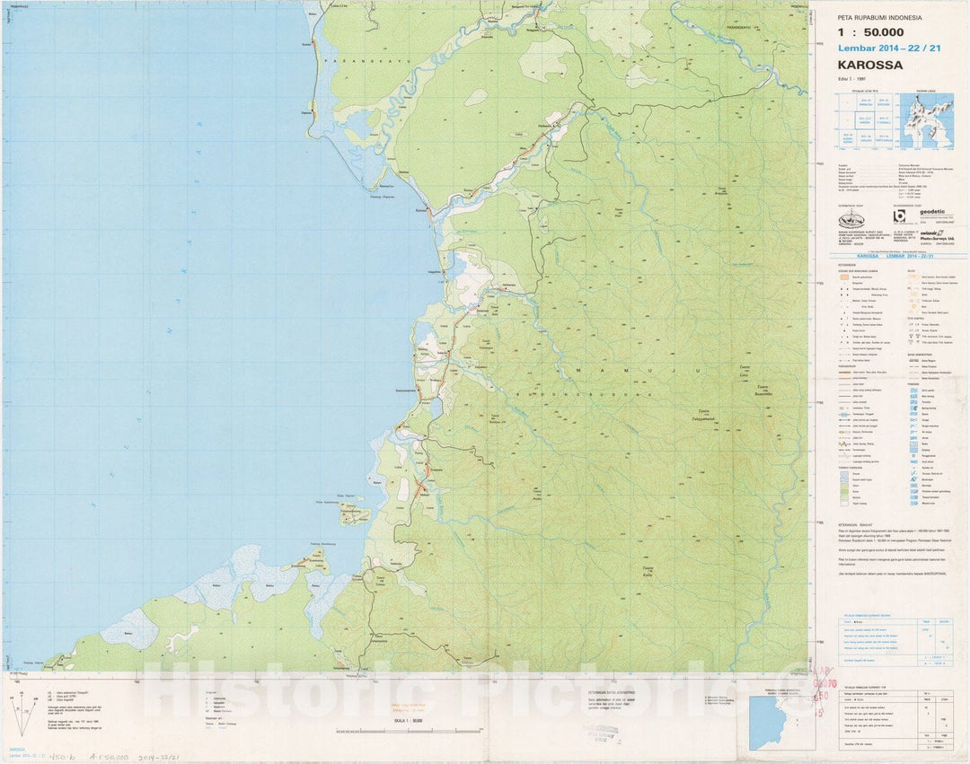 Map : Karossa, Indonesia 1991, Peta rupabumi Indonesia, 1:50,000 , Antique Vintage Reproduction