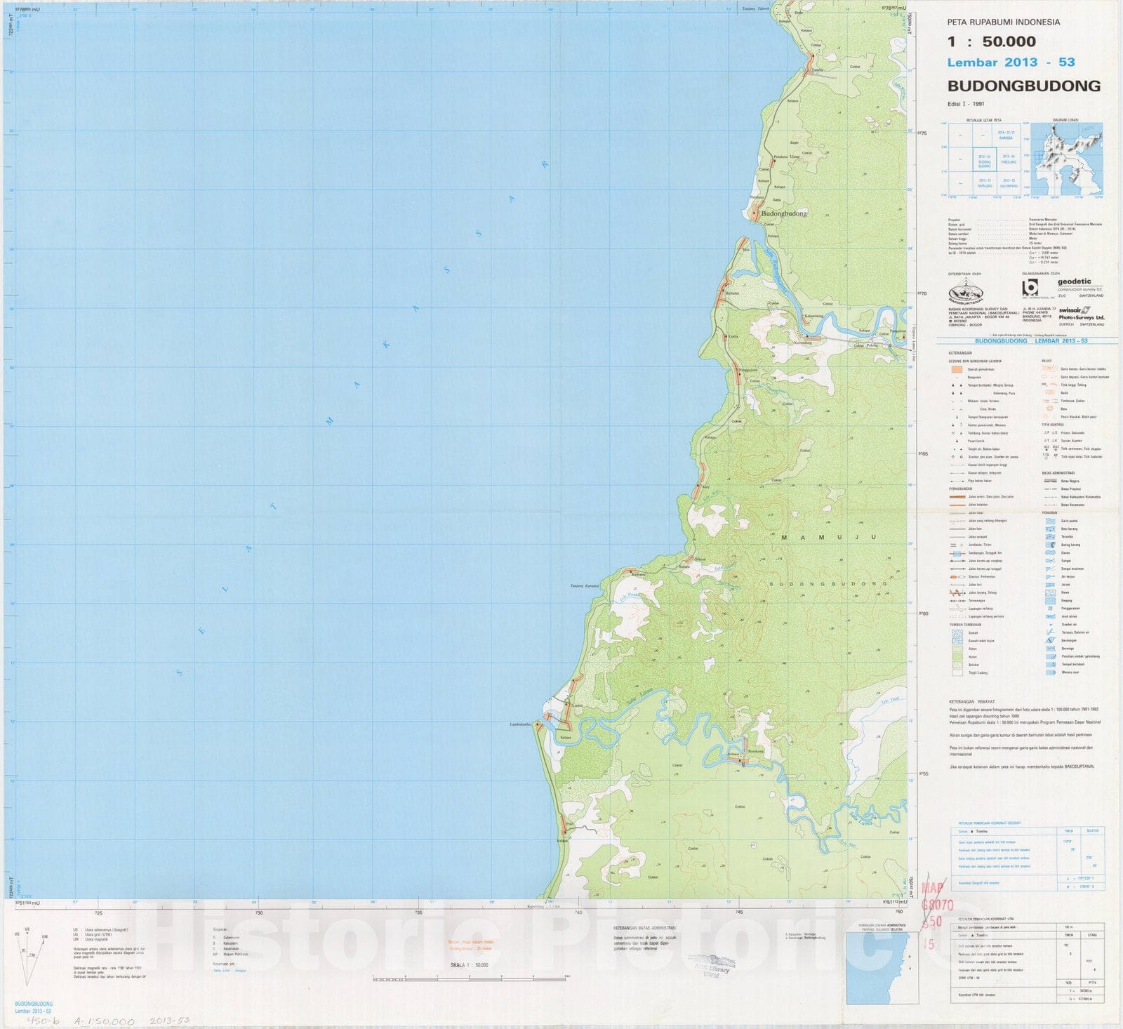 Map : Budongbudong, Indonesia 1991, Peta rupabumi Indonesia, 1:50,000 , Antique Vintage Reproduction