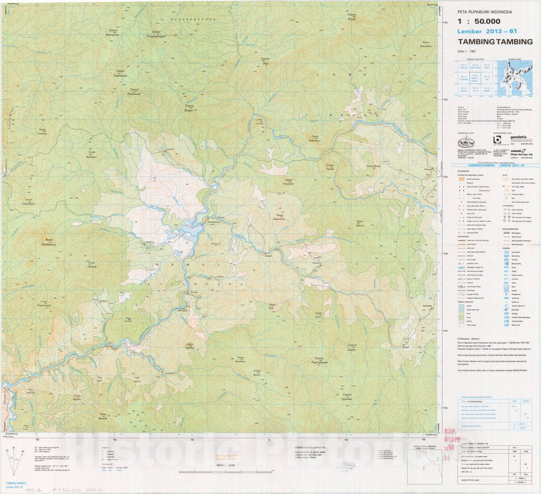 Map : Tambing Tambing, Indonesia 1991, Peta rupabumi Indonesia, 1:50,000 , Antique Vintage Reproduction