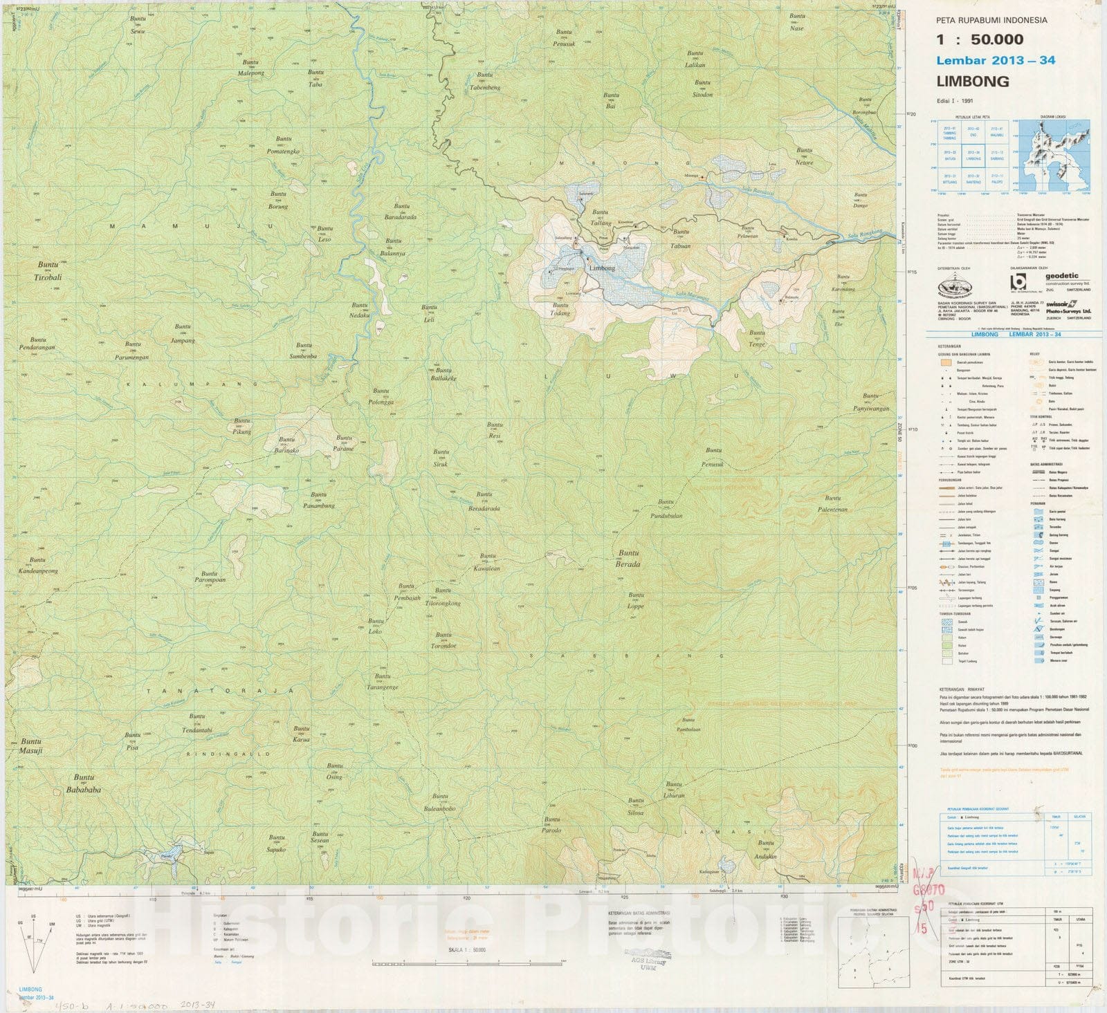 Map : Limbong, Indonesia 1991, Peta rupabumi Indonesia, 1:50,000 , Antique Vintage Reproduction