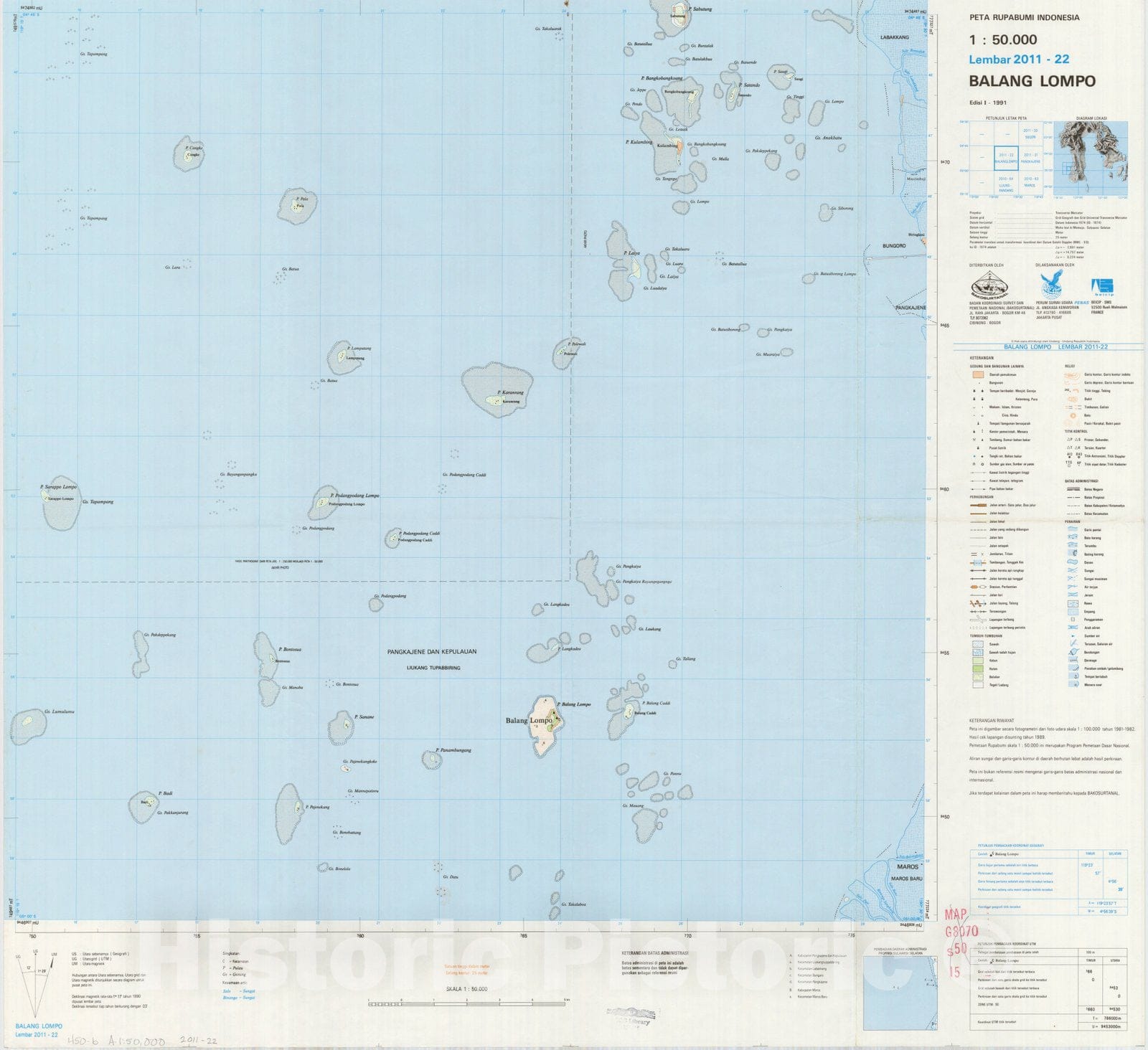 Map : Balang Lompo, Indonesia 1991, Peta rupabumi Indonesia, 1:50,000 , Antique Vintage Reproduction