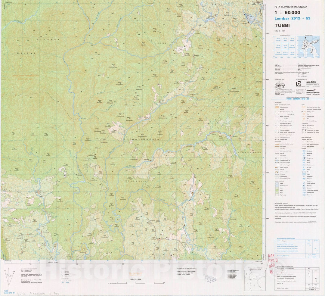 Map : Tubbi, Indonesia 1991, Peta rupabumi Indonesia, 1:50,000 , Antique Vintage Reproduction