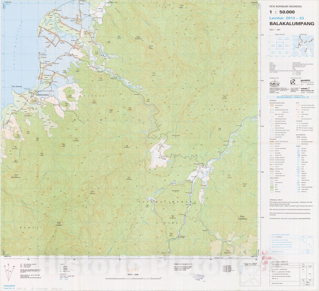 Map : Balakalumpang, Indonesia 1991, Peta rupabumi Indonesia, 1:50,000 , Antique Vintage Reproduction