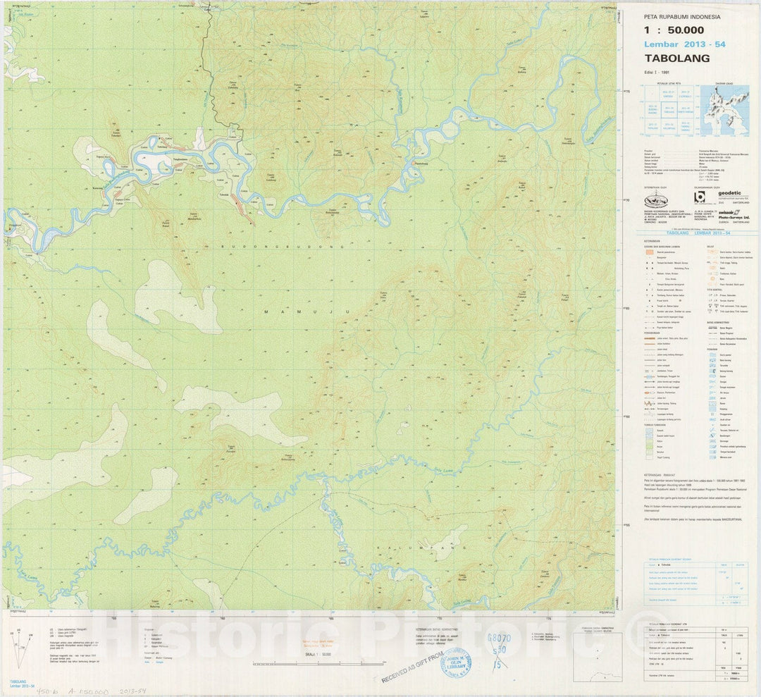 Map : Tabolang, Indonesia 1991, Peta rupabumi Indonesia, 1:50,000 , Antique Vintage Reproduction