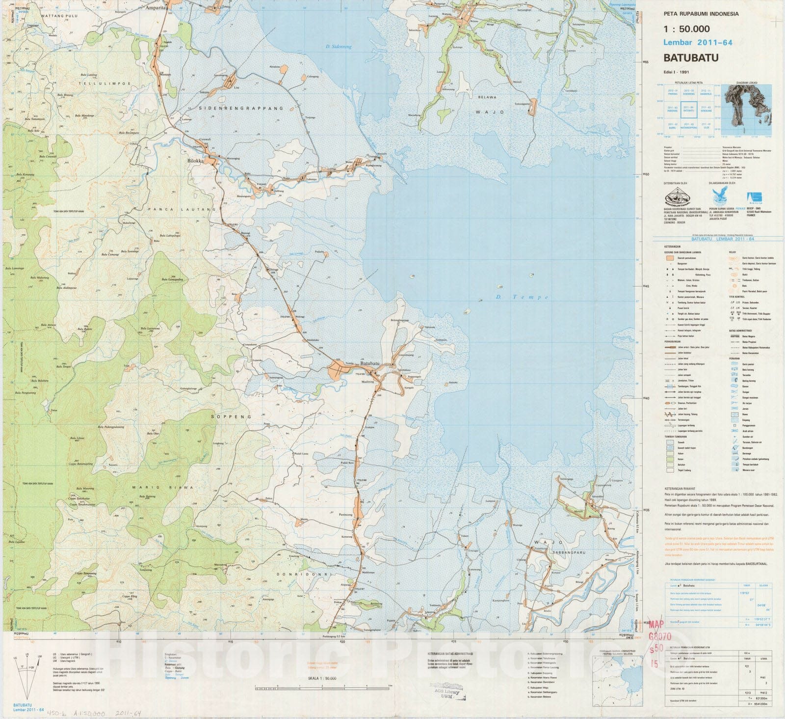 Map : Batubatu, Indonesia 1991, Peta rupabumi Indonesia, 1:50,000 , Antique Vintage Reproduction