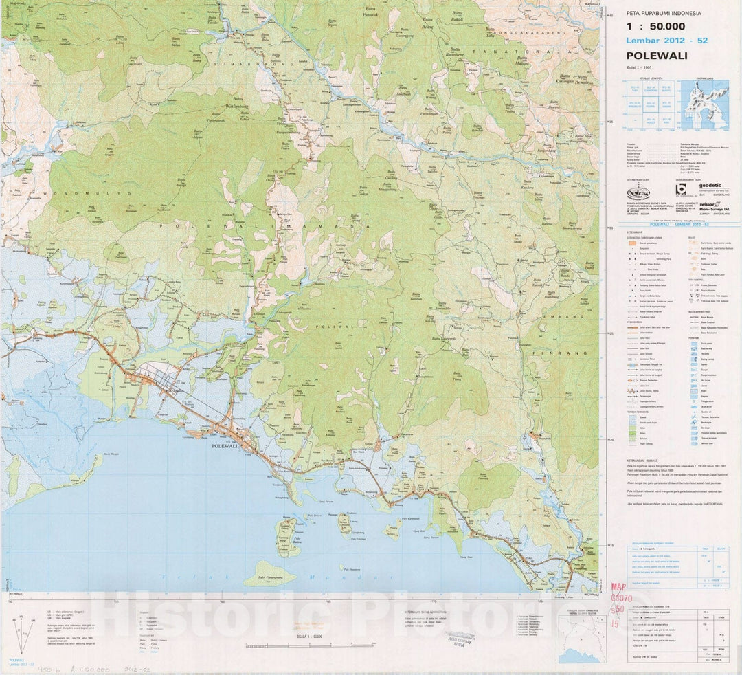 Map : Polewali, Indonesia 1991, Peta rupabumi Indonesia, 1:50,000 , Antique Vintage Reproduction