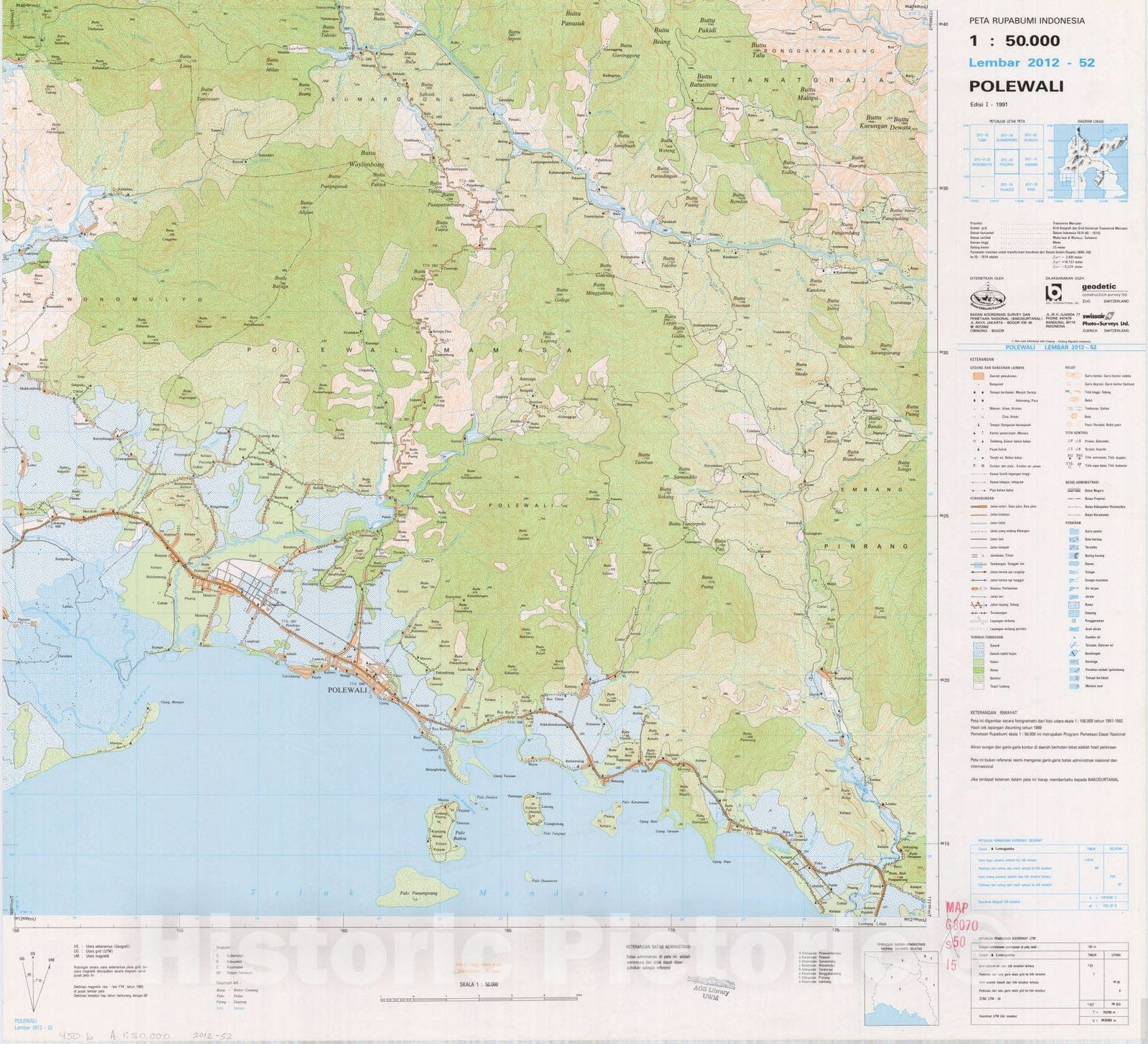 Map : Polewali, Indonesia 1991, Peta rupabumi Indonesia, 1:50,000 , Antique Vintage Reproduction