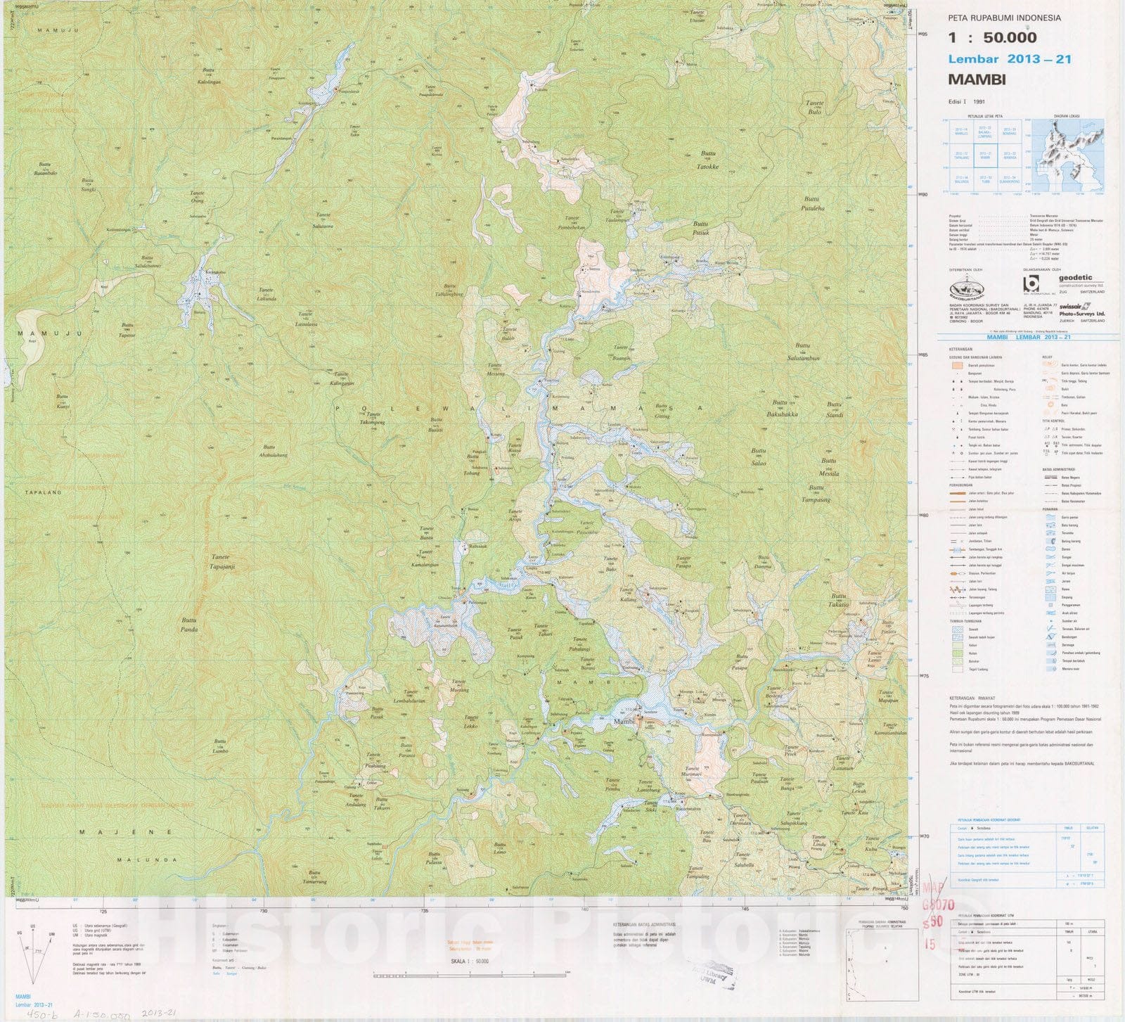 Map : Mambi, Indonesia 1991, Peta rupabumi Indonesia, 1:50,000 , Antique Vintage Reproduction