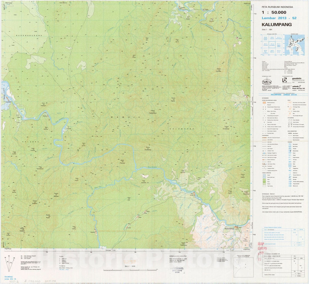 Map : Kalumpang, Indonesia 1991, Peta rupabumi Indonesia, 1:50,000 , Antique Vintage Reproduction