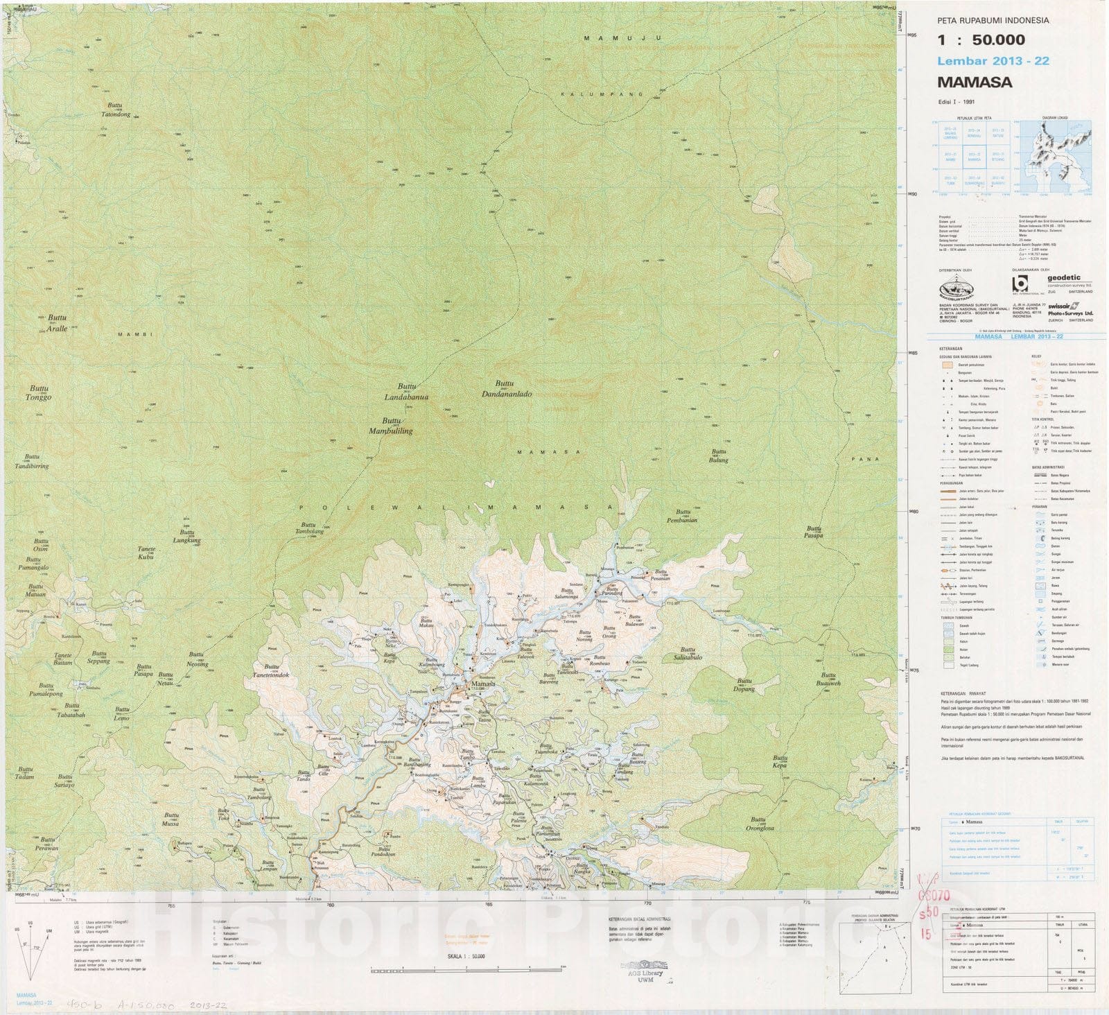 Map : Mamasa, Indonesia 1991, Peta rupabumi Indonesia, 1:50,000 , Antique Vintage Reproduction