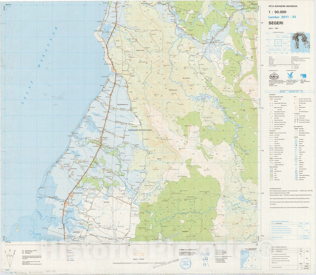 Map : Segeri, Indonesia 1991, Peta rupabumi Indonesia, 1:50,000 , Antique Vintage Reproduction