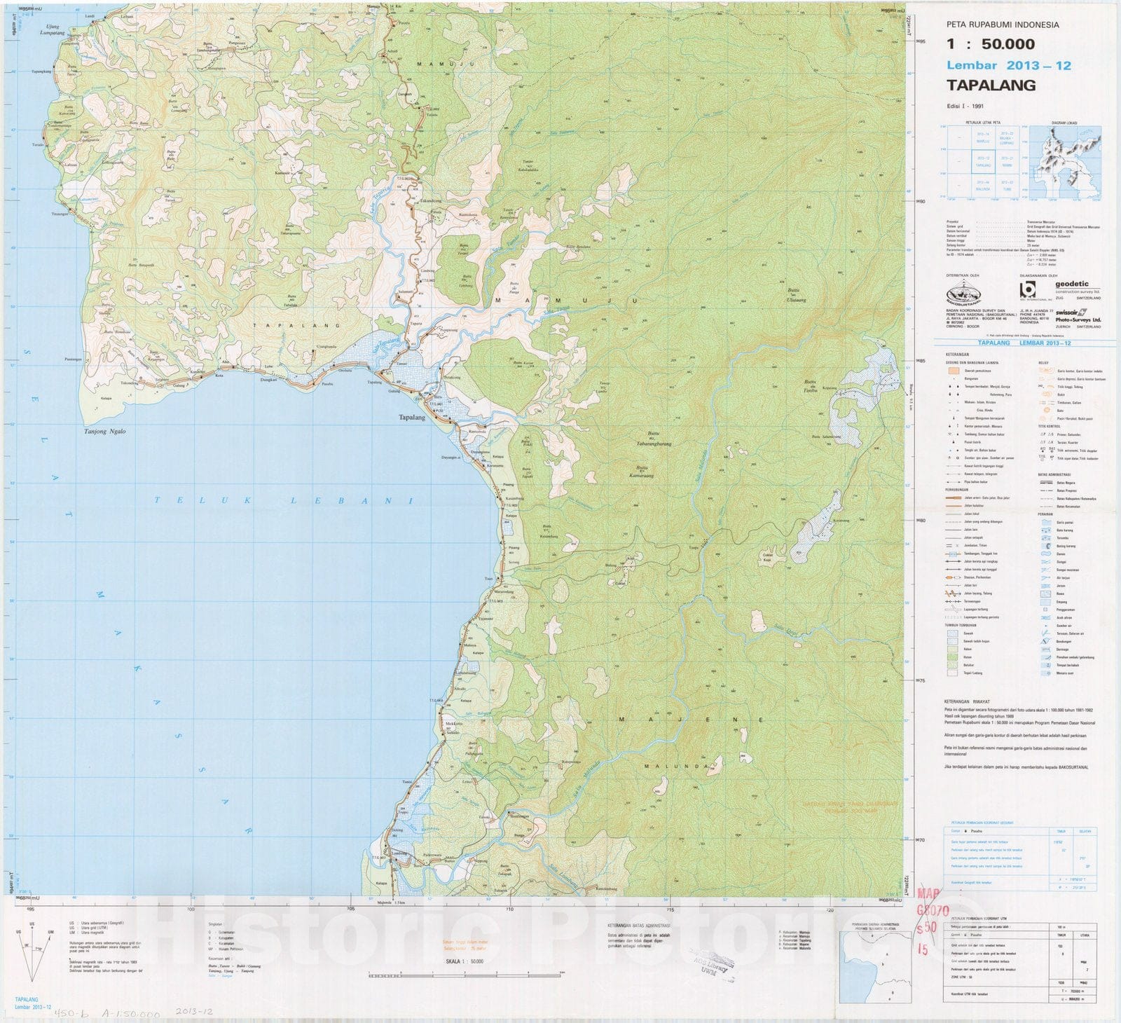 Map : Tapalang, Indonesia 1991, Peta rupabumi Indonesia, 1:50,000 , Antique Vintage Reproduction