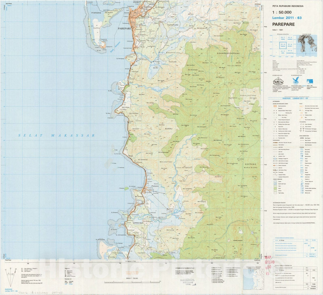 Map : Parepare, Indonesia 1991, Peta rupabumi Indonesia, 1:50,000 , Antique Vintage Reproduction