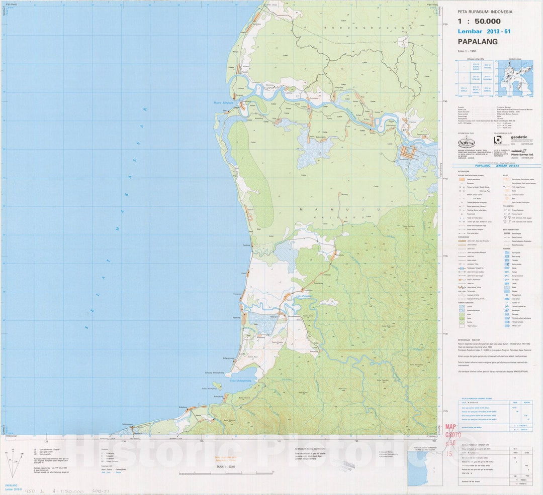 Map : Papalang, Indonesia 1991, Peta rupabumi Indonesia, 1:50,000 , Antique Vintage Reproduction