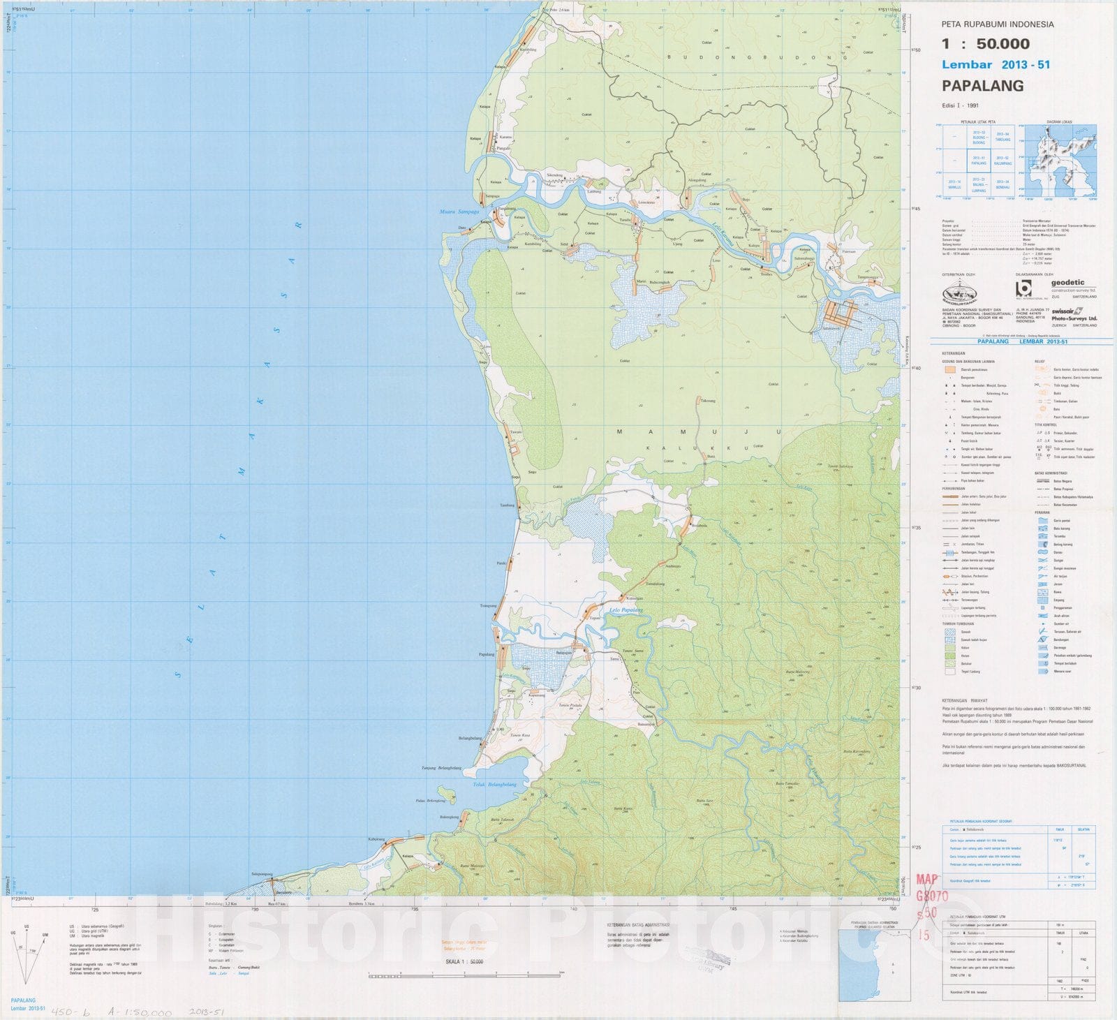 Map : Papalang, Indonesia 1991, Peta rupabumi Indonesia, 1:50,000 , Antique Vintage Reproduction