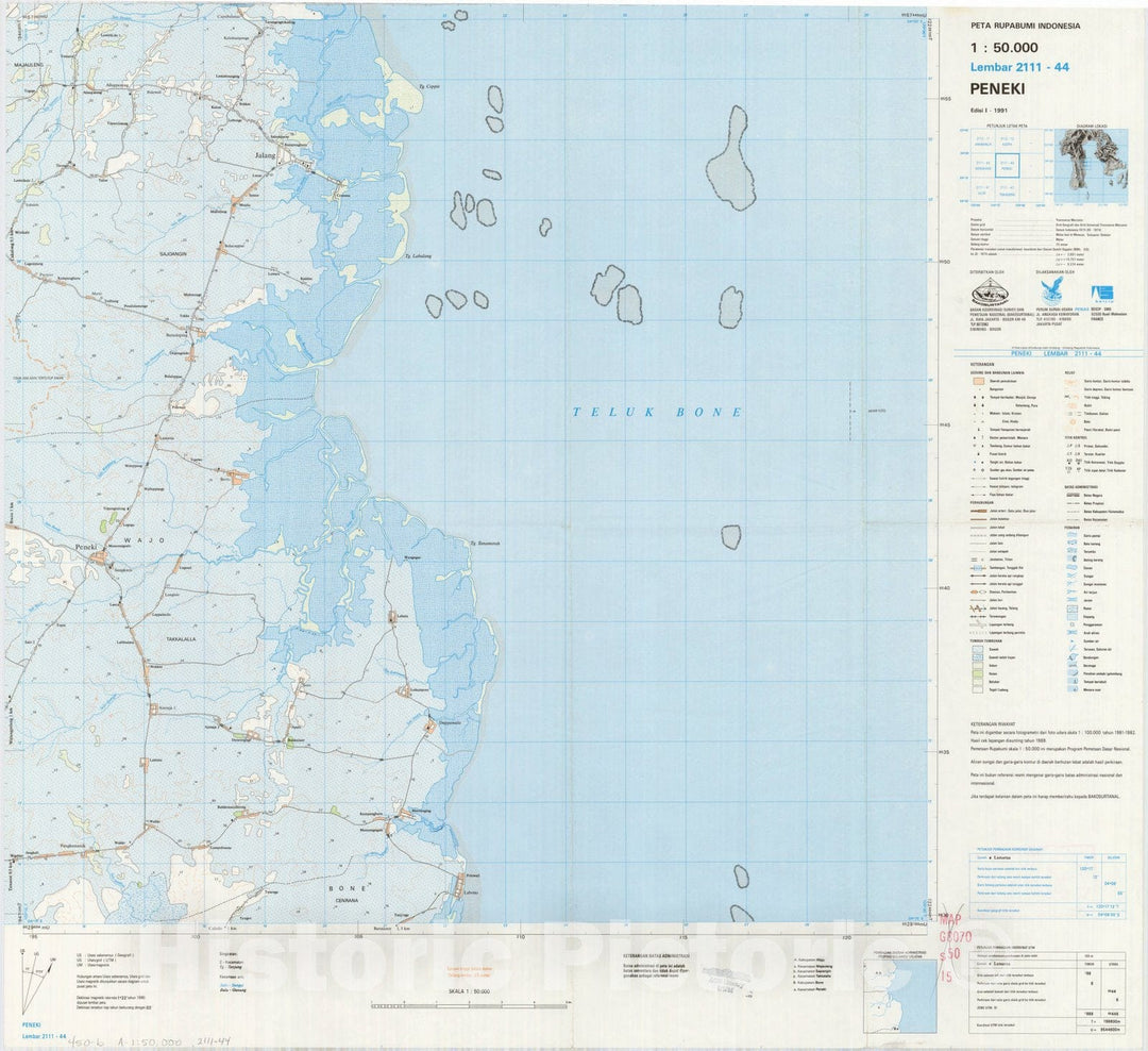 Map : Peneki, Indonesia 1991, Peta rupabumi Indonesia, 1:50,000 , Antique Vintage Reproduction