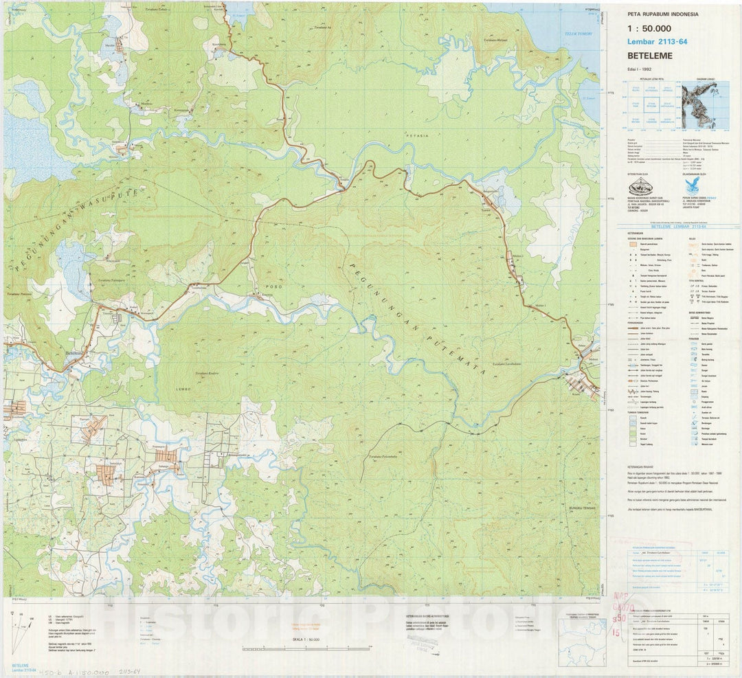 Map : Beteleme, Indonesia 1991, Peta rupabumi Indonesia, 1:50,000 , Antique Vintage Reproduction