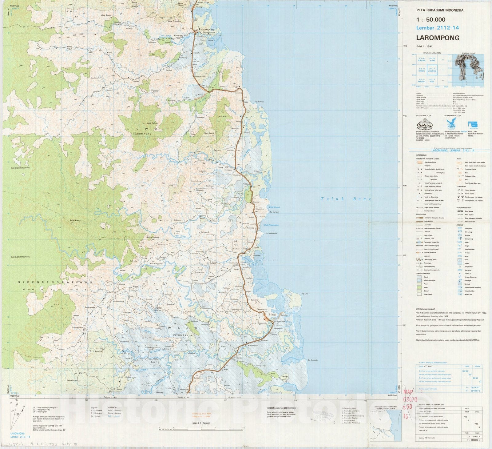 Map : Larompong, Indonesia 1991, Peta rupabumi Indonesia, 1:50,000 , Antique Vintage Reproduction