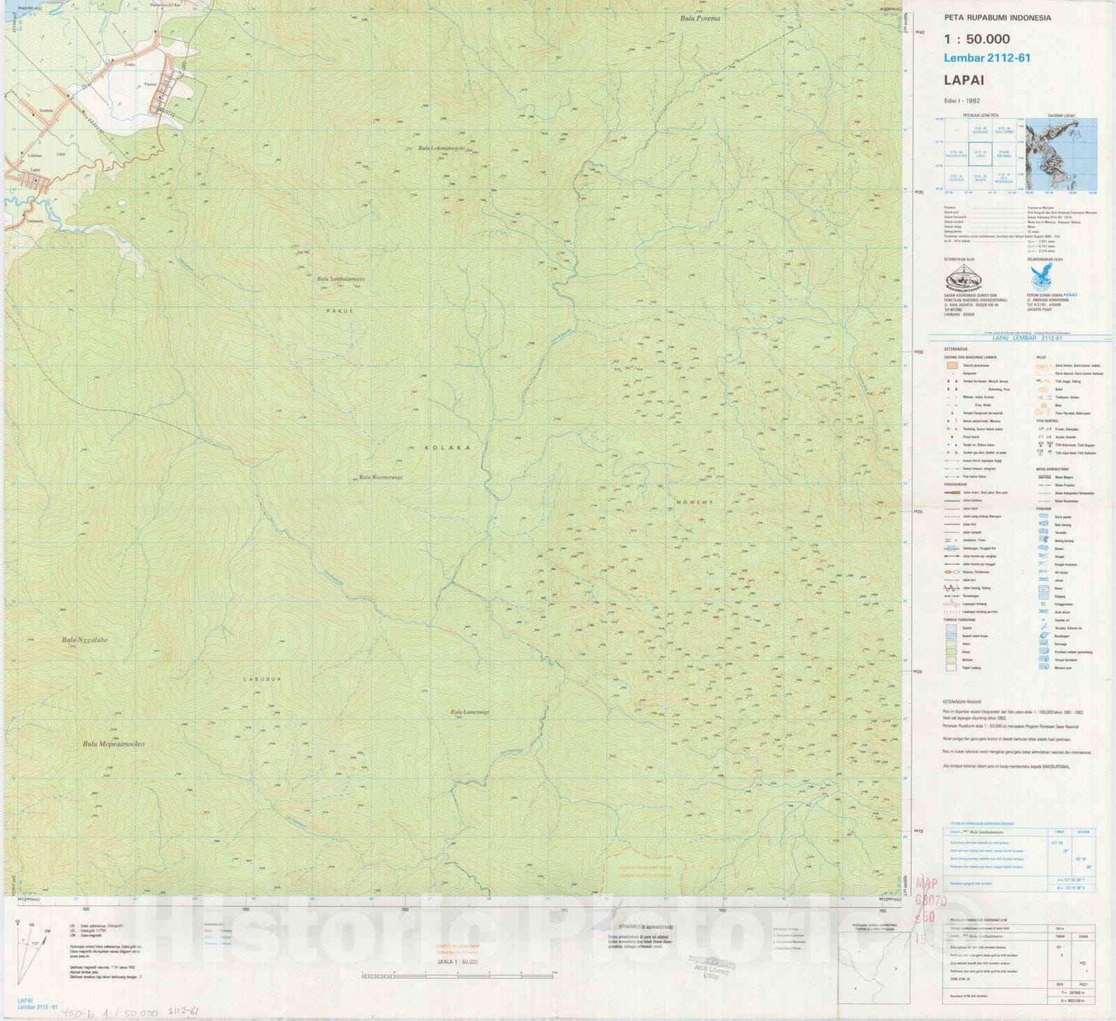 Map : Lapai, Indonesia 1991, Peta rupabumi Indonesia, 1:50,000 , Antique Vintage Reproduction