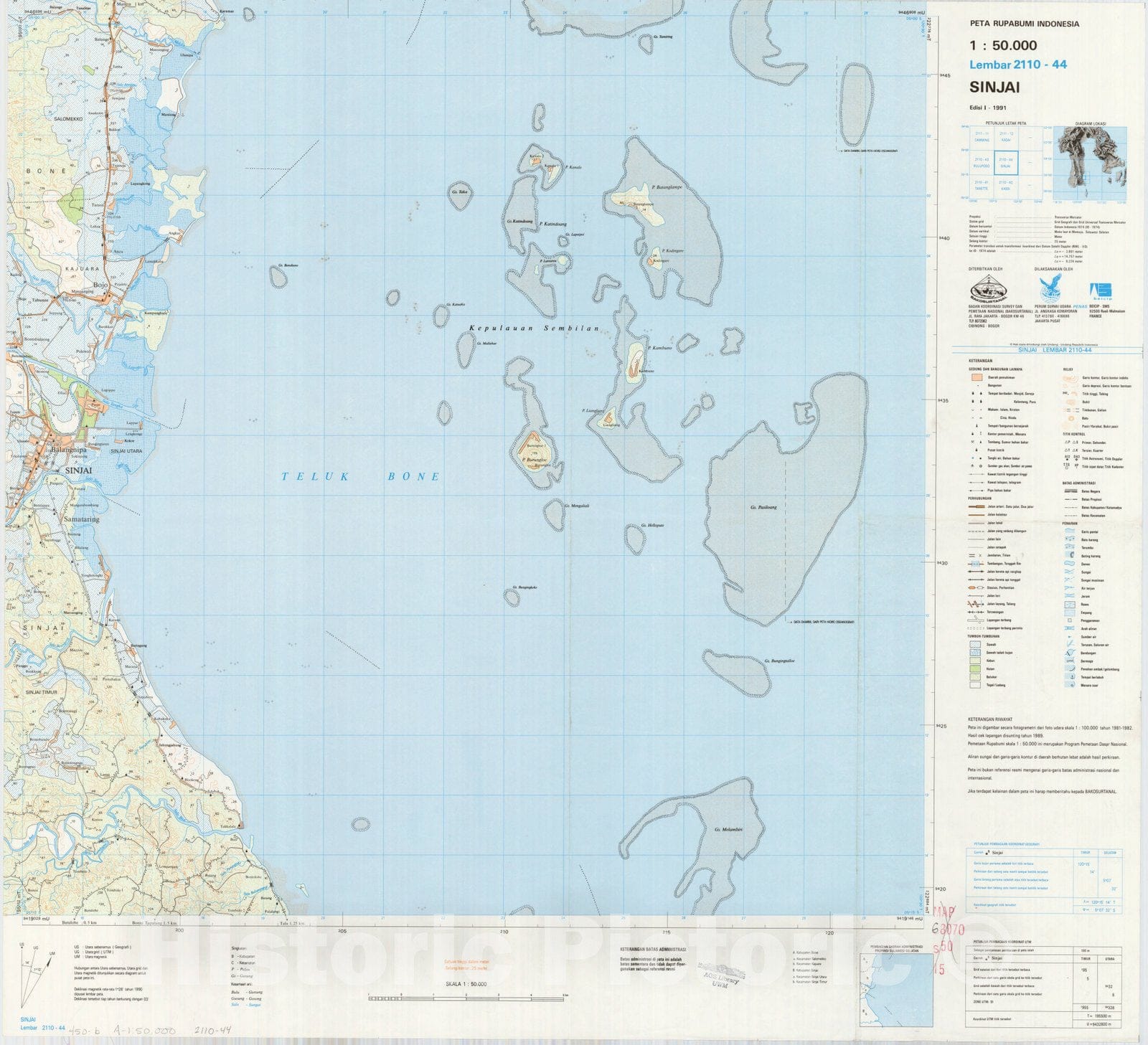 Map : Sinjai, Indonesia 1991, Peta rupabumi Indonesia, 1:50,000 , Antique Vintage Reproduction