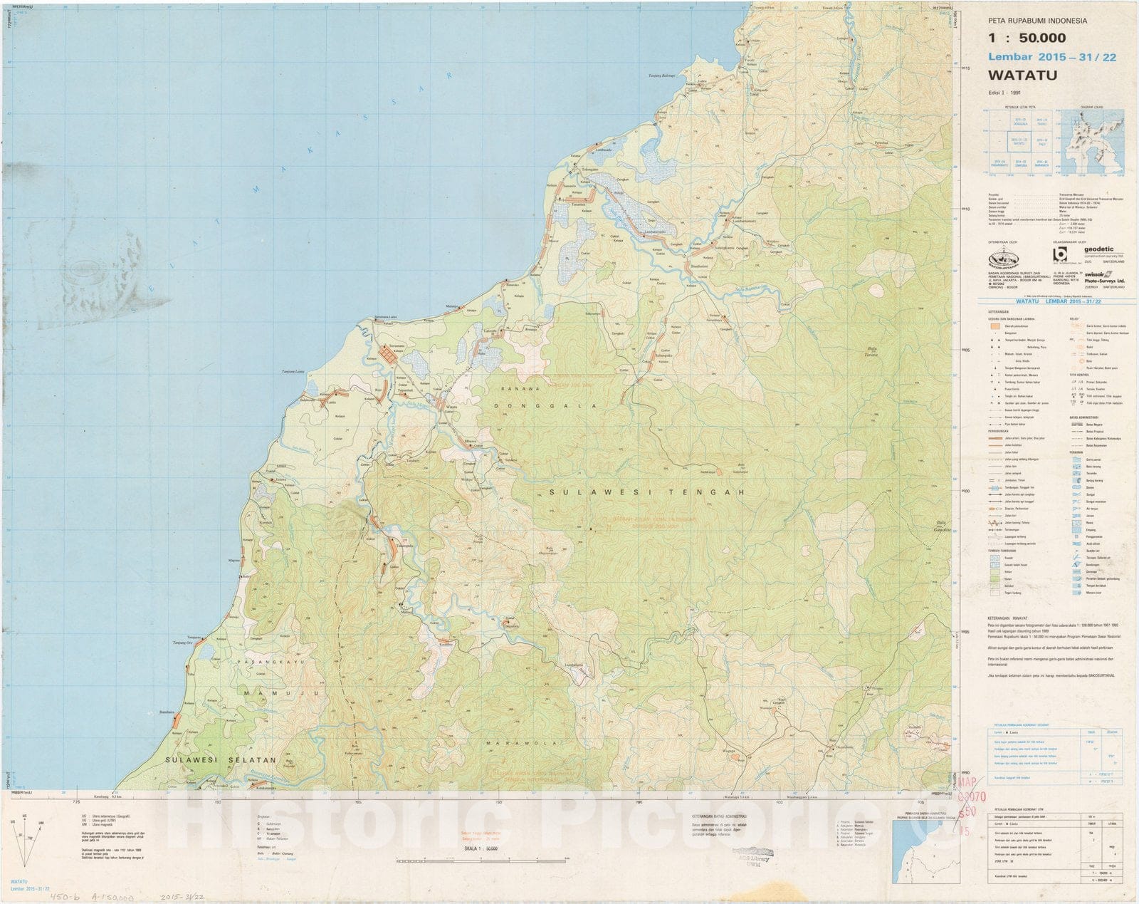 Map : Watatu, Indonesia 1991, Peta rupabumi Indonesia, 1:50,000 , Antique Vintage Reproduction