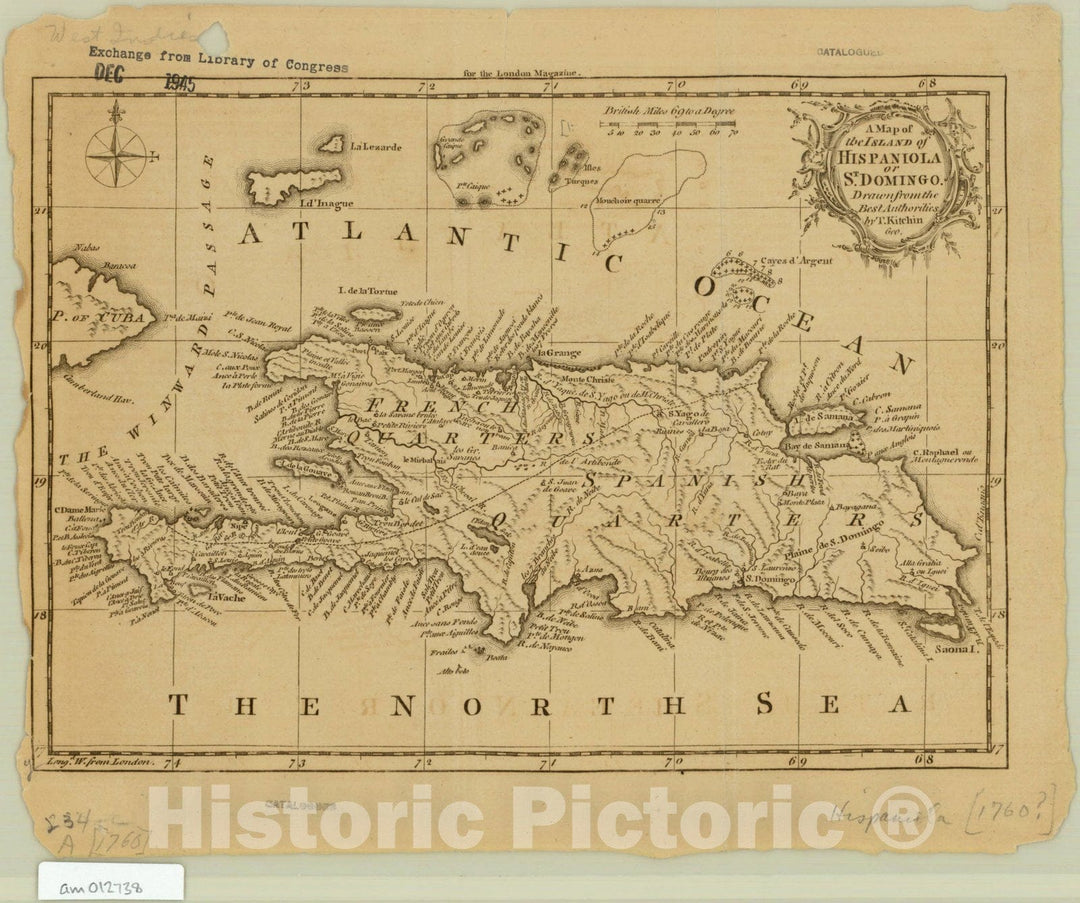 Map : Hispaniola 1758, A map of the island of Hispaniola or St. Domingo , Antique Vintage Reproduction