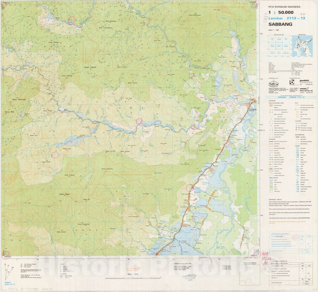 Map : Sabbang, Indonesia 1991, Peta rupabumi Indonesia, 1:50,000 , Antique Vintage Reproduction