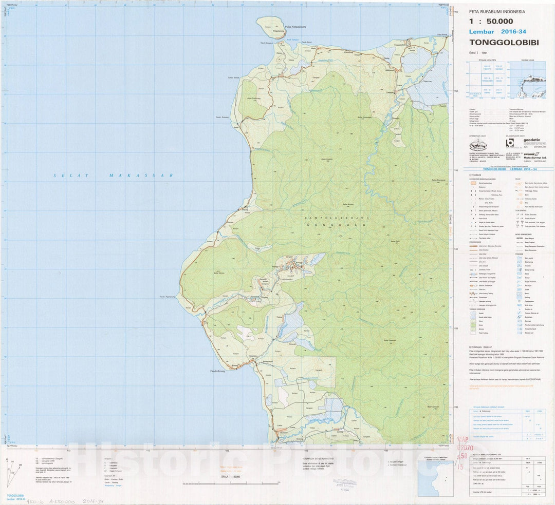 Map : Tonggolobibi, Indonesia 1991, Peta rupabumi Indonesia, 1:50,000 , Antique Vintage Reproduction