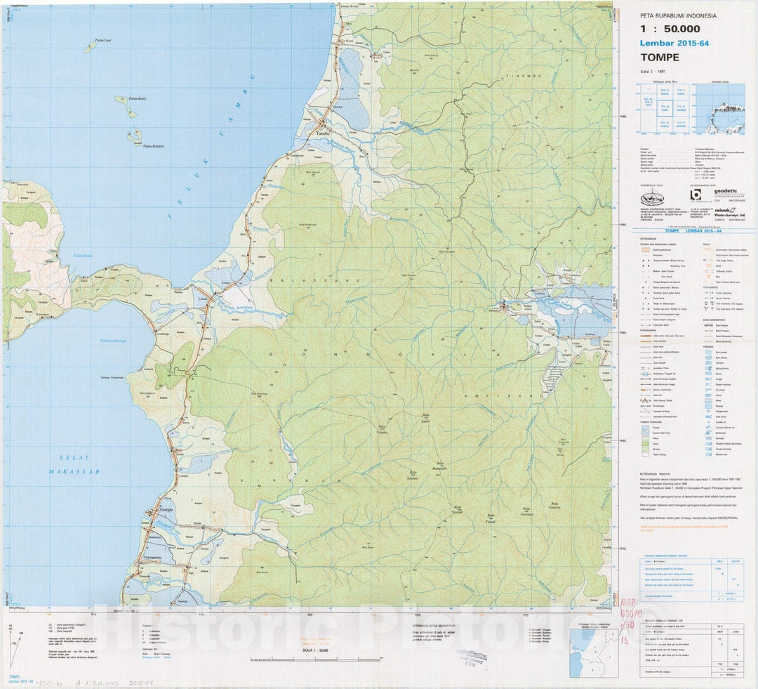 Map : Tompe, Indonesia 1991, Peta rupabumi Indonesia, 1:50,000 , Antique Vintage Reproduction