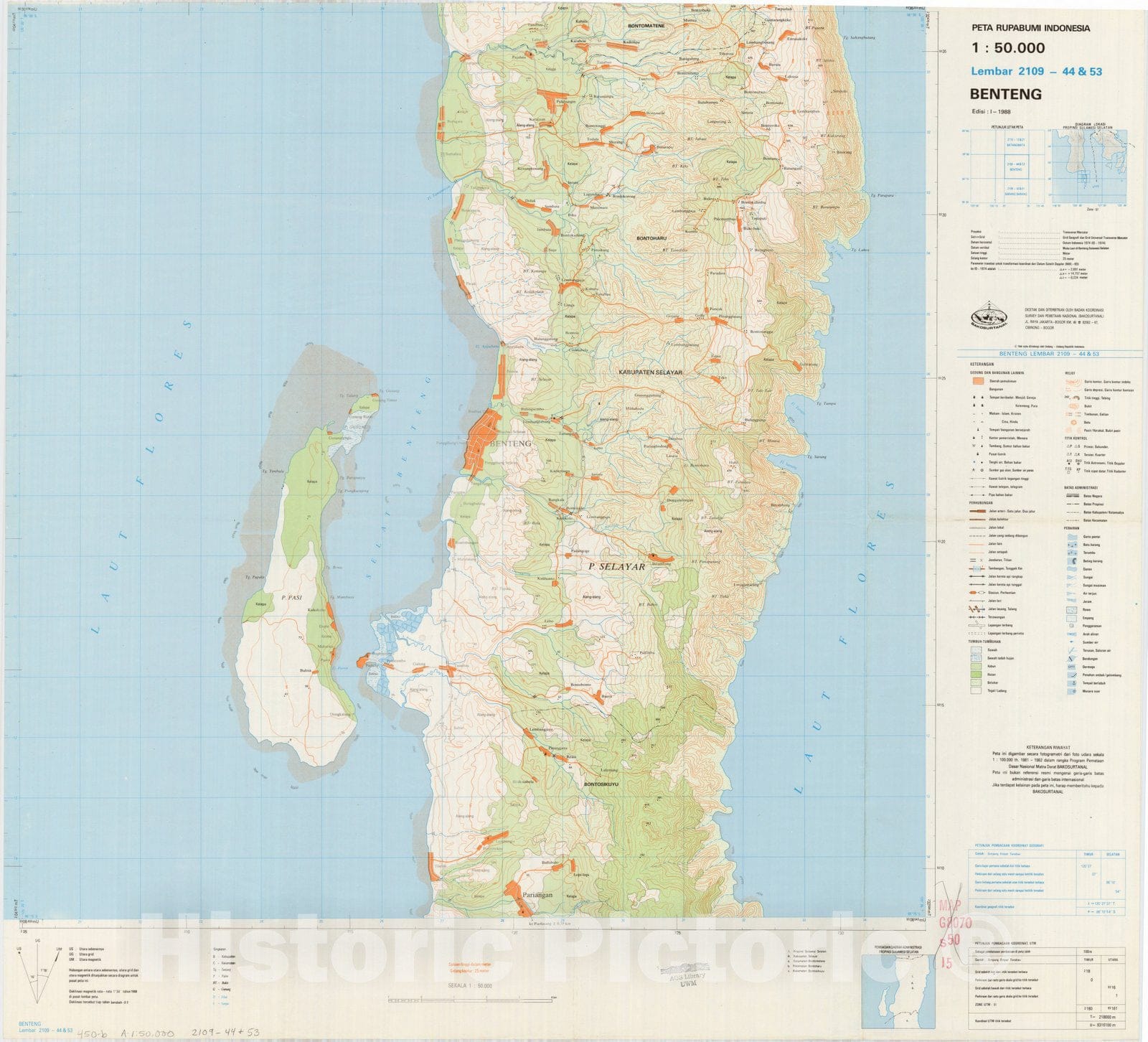 Map : Benteng, Indonesia 1991, Peta rupabumi Indonesia, 1:50,000 , Antique Vintage Reproduction